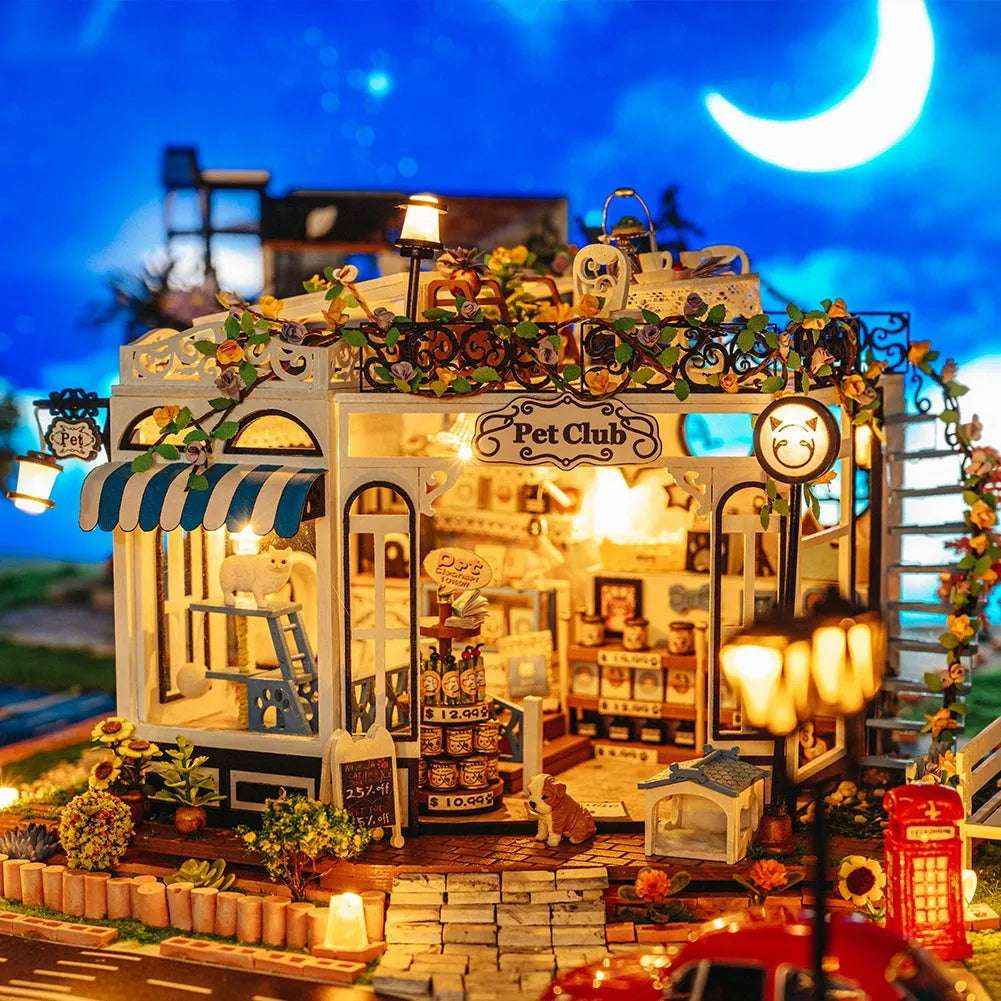Miniature Pet Shop DIY Kit Detailed Scene LED Lighting