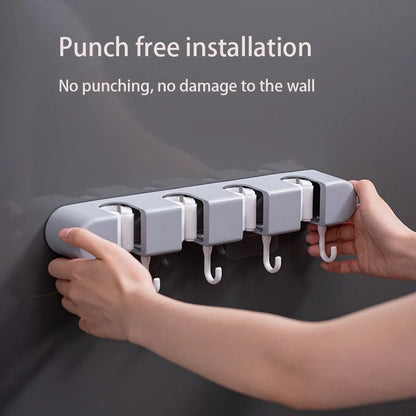 Mop And Broom Holder Wall-Mounted Space-Saving ABS & Silicone Grips