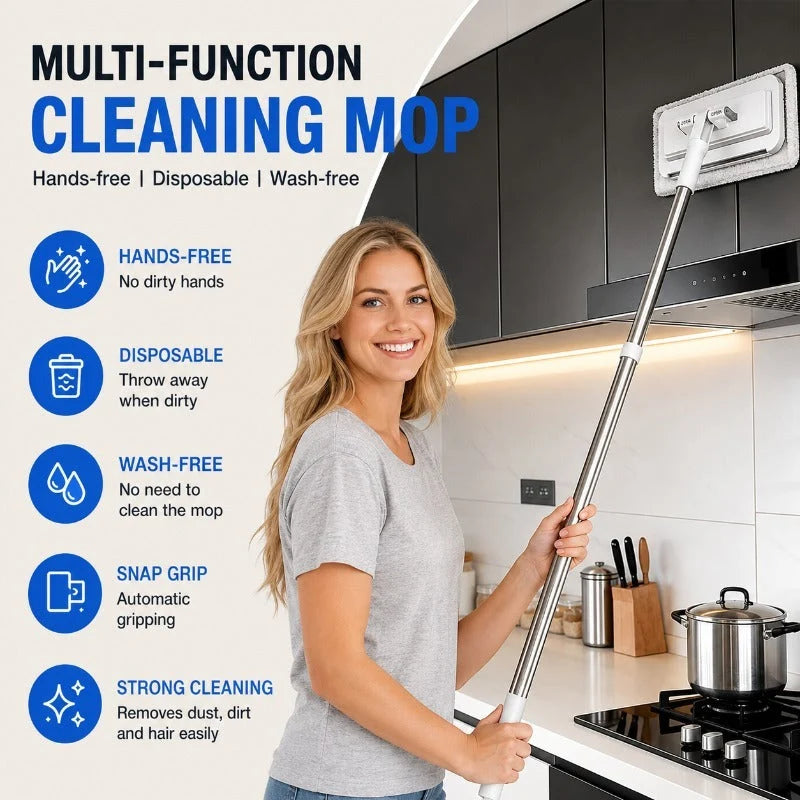 Mop One-Touch Cloth Clamp 360° Swivel Head for Wet & Dry Cleaning