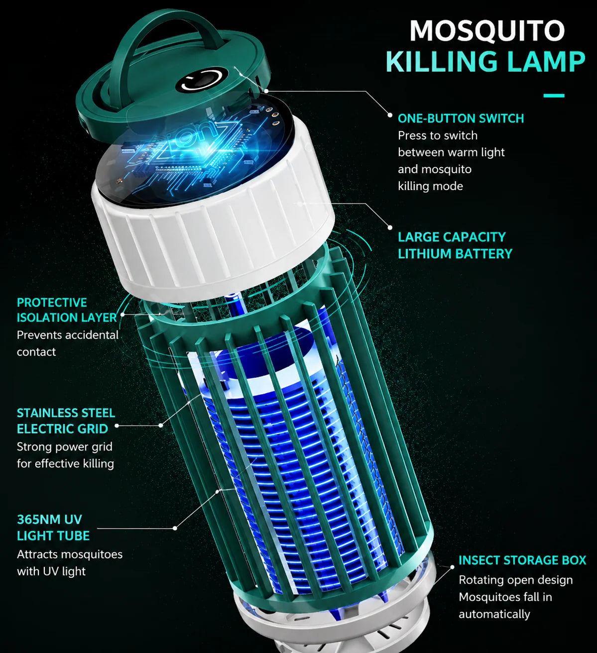Mosquito Trap Lamp UV Light USB Rechargeable with Hanging Loop