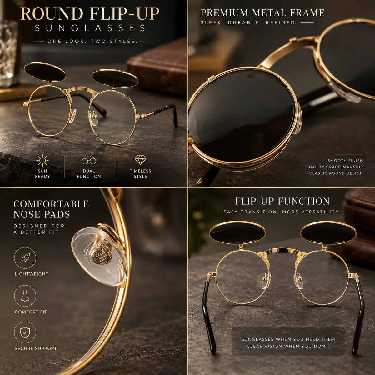 Motorcycle Sunglasses Flip-Up Double Lens & Mesh Side Shields