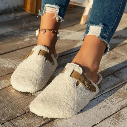 Mule Slippers Faux Shearling Suede-Look Upper & Rubber Outsole