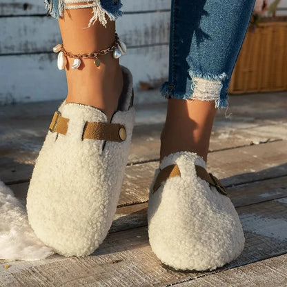 Mule Slippers Faux Shearling Suede-Look Upper & Rubber Outsole