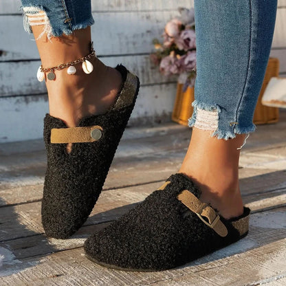 Mule Slippers Faux Shearling Suede-Look Upper & Rubber Outsole