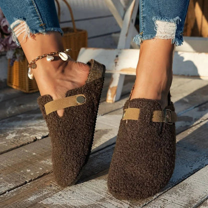 Mule Slippers Faux Shearling Suede-Look Upper & Rubber Outsole