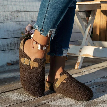Mule Slippers Faux Shearling Suede-Look Upper & Rubber Outsole