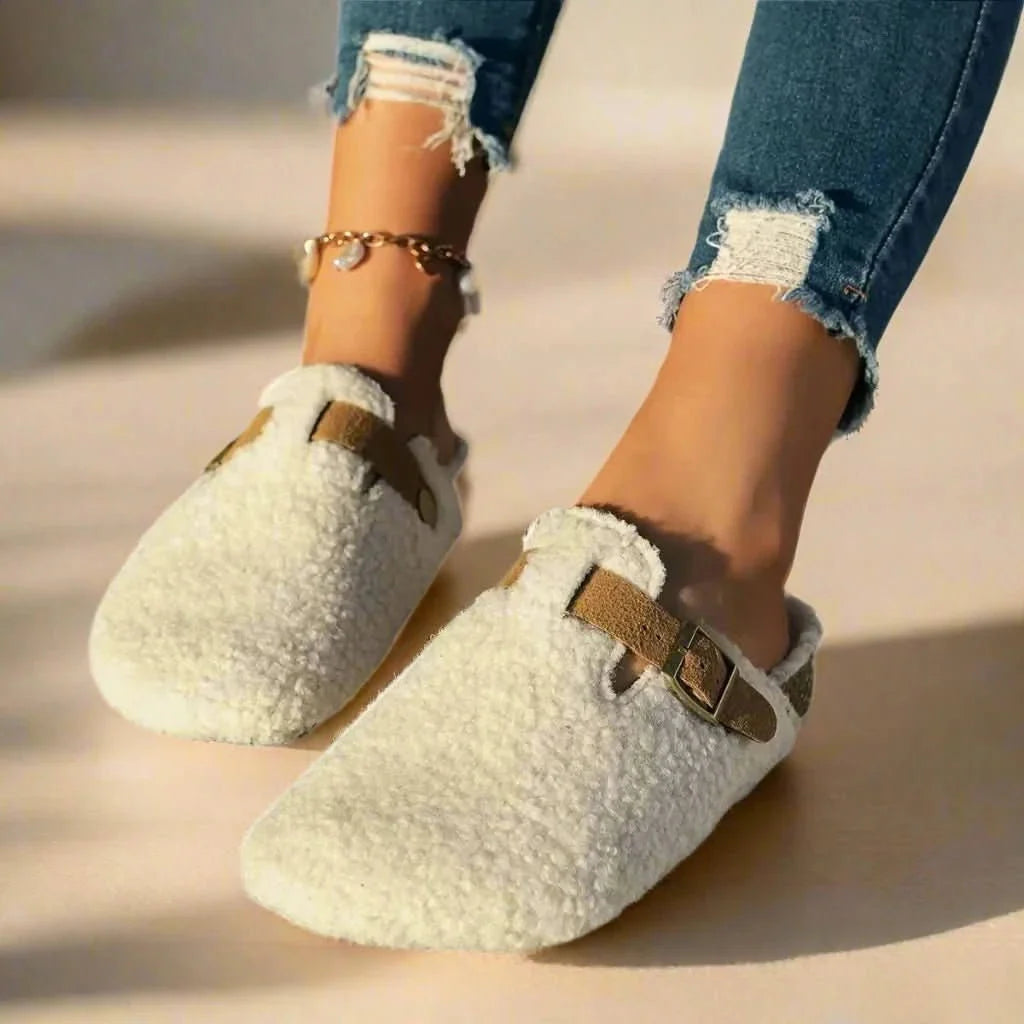 Mule Slippers Faux Shearling Suede-Look Upper & Rubber Outsole