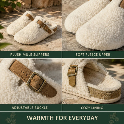 Mule Slippers Faux Shearling Suede-Look Upper & Rubber Outsole