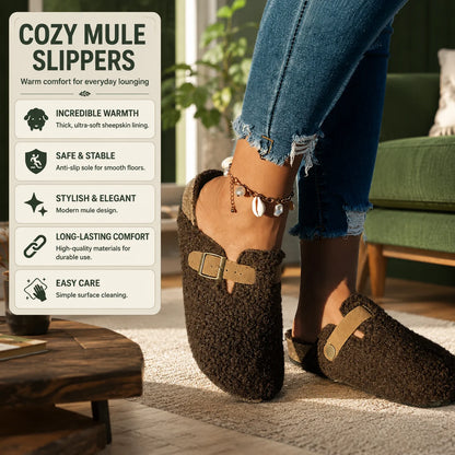 Mule Slippers Faux Shearling Suede-Look Upper & Rubber Outsole