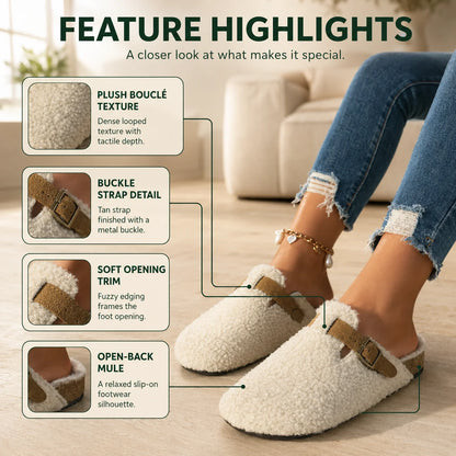 Mule Slippers Faux Shearling Suede-Look Upper & Rubber Outsole