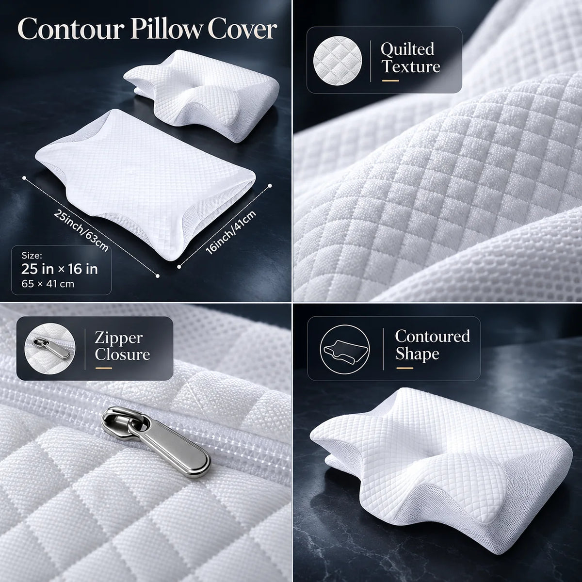Neck Pillow Covers Contour Fit Cooling Zippered 3-Pack