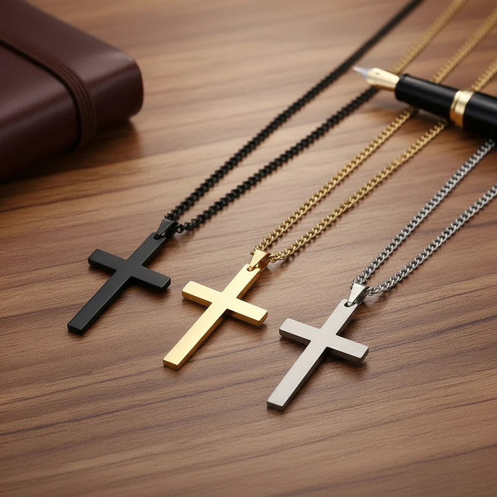 Necklace Cross Pendant Stainless Steel 23.6-Inch Chain