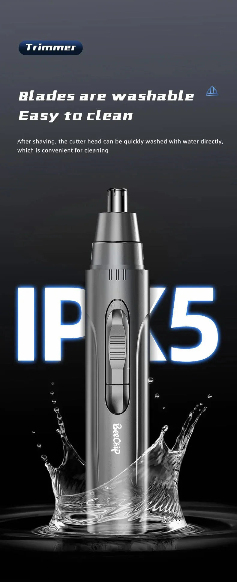 Nose & Ear Trimmer Painless Rechargeable Stainless Steel Blades