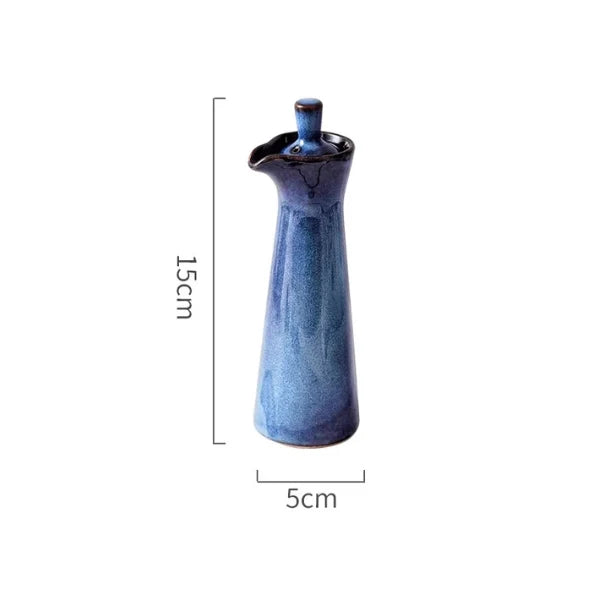 Oil & Vinegar Dispenser Stoneware Reactive Glaze Tapered Spout