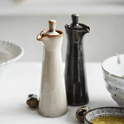 Oil & Vinegar Dispenser Stoneware Reactive Glaze Tapered Spout