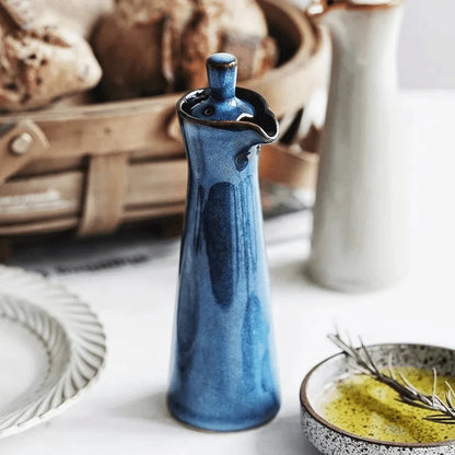 Oil & Vinegar Dispenser Stoneware Reactive Glaze Tapered Spout