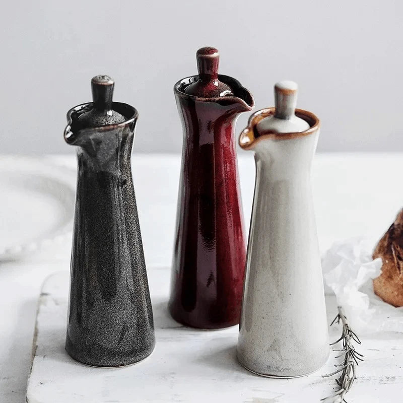 Oil & Vinegar Dispenser Stoneware Reactive Glaze Tapered Spout