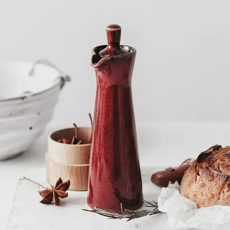 Oil & Vinegar Dispenser Stoneware Reactive Glaze Tapered Spout