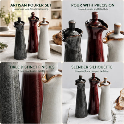 Oil & Vinegar Dispenser Stoneware Reactive Glaze Tapered Spout