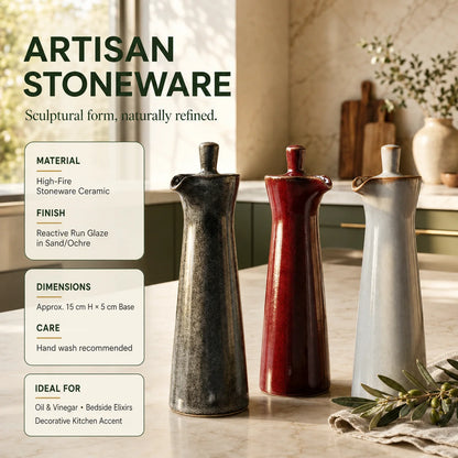 Oil & Vinegar Dispenser Stoneware Reactive Glaze Tapered Spout