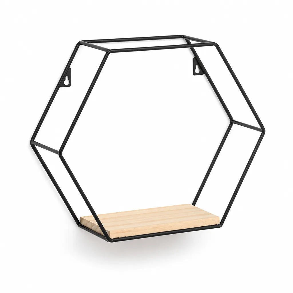 Open-Frame Hexagonal Wall-Mounted Shelf for Living Room, Bedroom