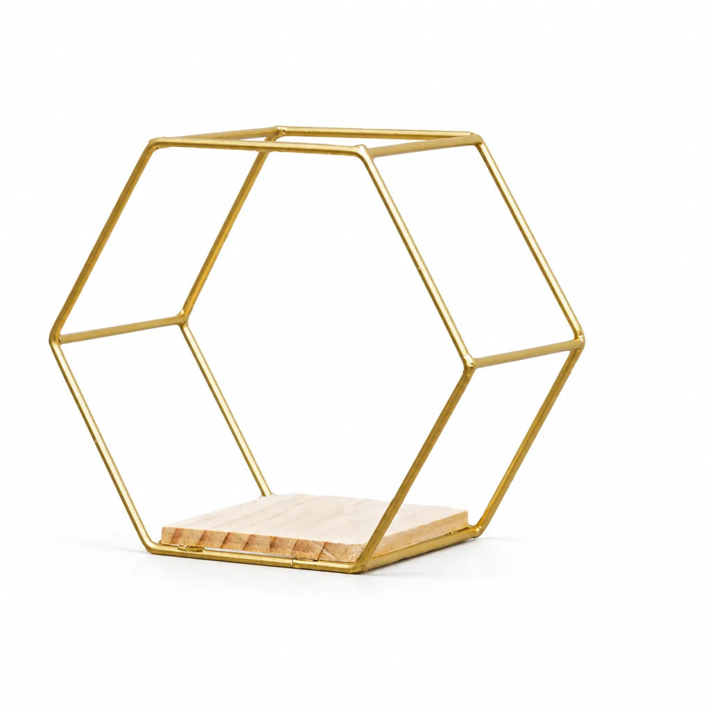 Open-Frame Hexagonal Wall-Mounted Shelf for Living Room, Bedroom