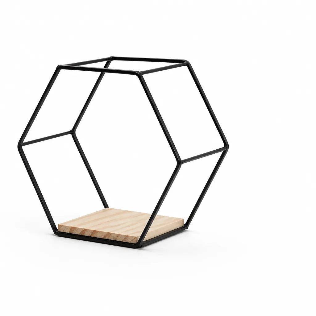 Open-Frame Hexagonal Wall-Mounted Shelf for Living Room, Bedroom