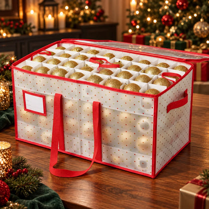 Ornament Storage Box Reinforced Plastic Double-Sided Zippered & Foldable