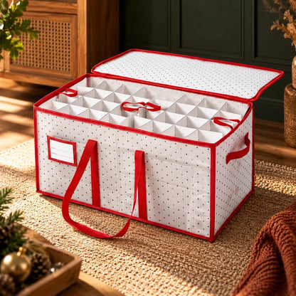 Ornament Storage Box Reinforced Plastic Double-Sided Zippered & Foldable
