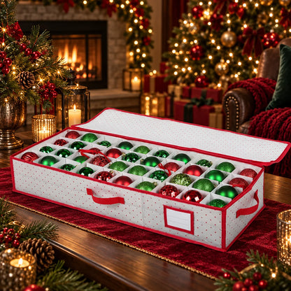 Ornament Storage Box Reinforced Plastic Double-Sided Zippered & Foldable