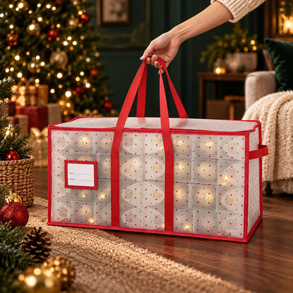 Ornament Storage Box Reinforced Plastic Double-Sided Zippered & Foldable
