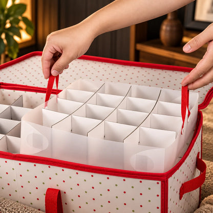 Ornament Storage Box Reinforced Plastic Double-Sided Zippered & Foldable