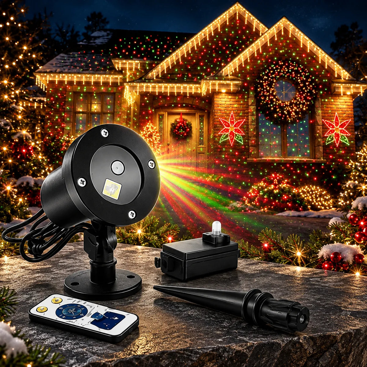 Outdoor Laser Projector Red & Green Animated Starfield Weatherproof