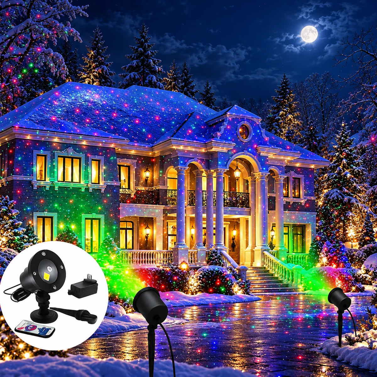 Outdoor Laser Projector Red & Green Animated Starfield Weatherproof