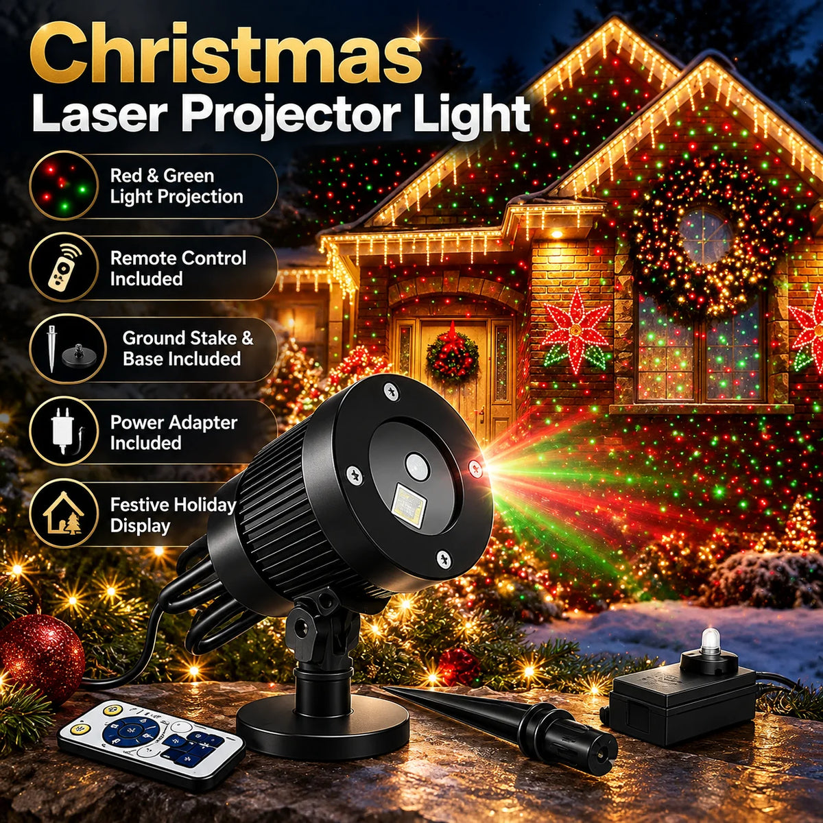 Outdoor Laser Projector Red & Green Animated Starfield Weatherproof