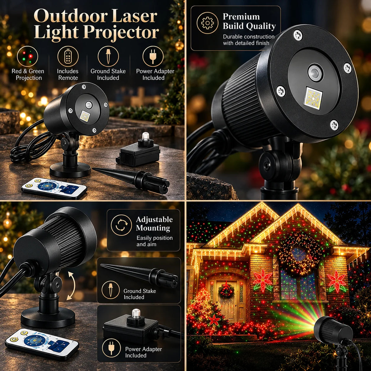 Outdoor Laser Projector Red & Green Animated Starfield Weatherproof