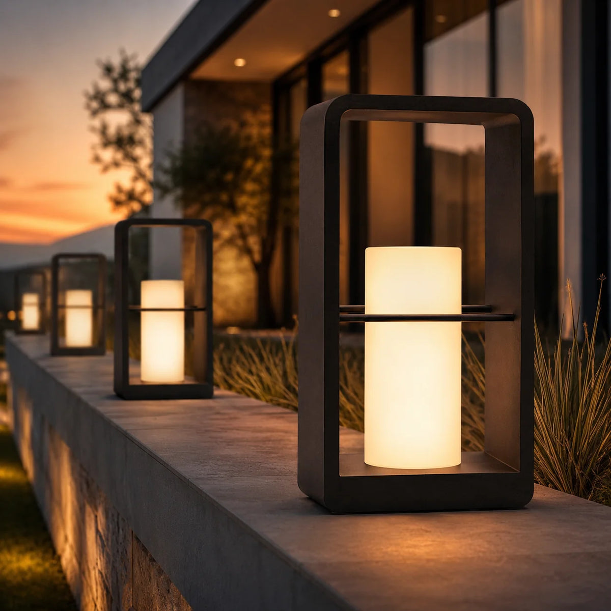Outdoor Path Light Stainless Steel Frosted Acrylic Hardwired & Solar