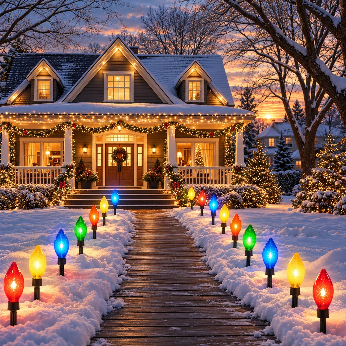 Outdoor Solar Path Lights Flame-Effect Rechargeable Set of 12