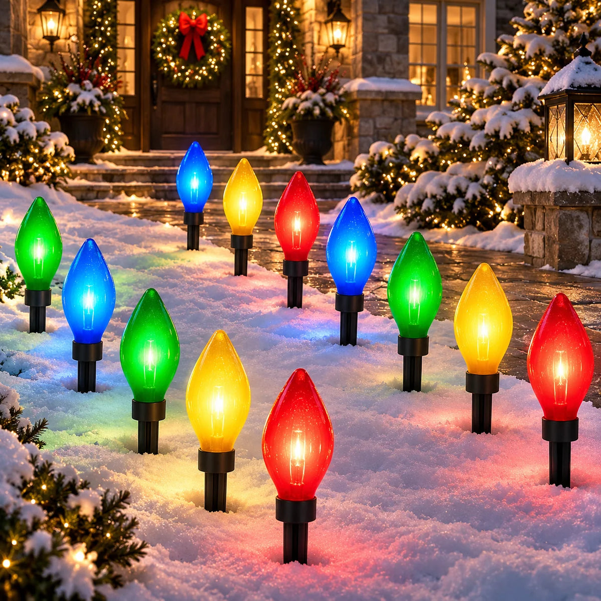 Outdoor Solar Path Lights Flame-Effect Rechargeable Set of 12