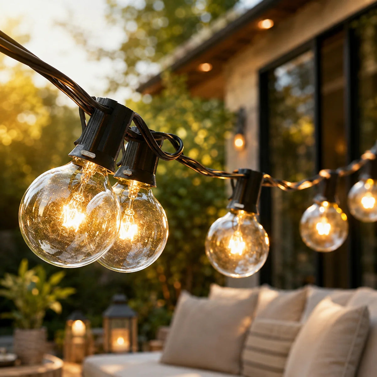 Outdoor String Lights Solar-Powered Warm White 39 Ft