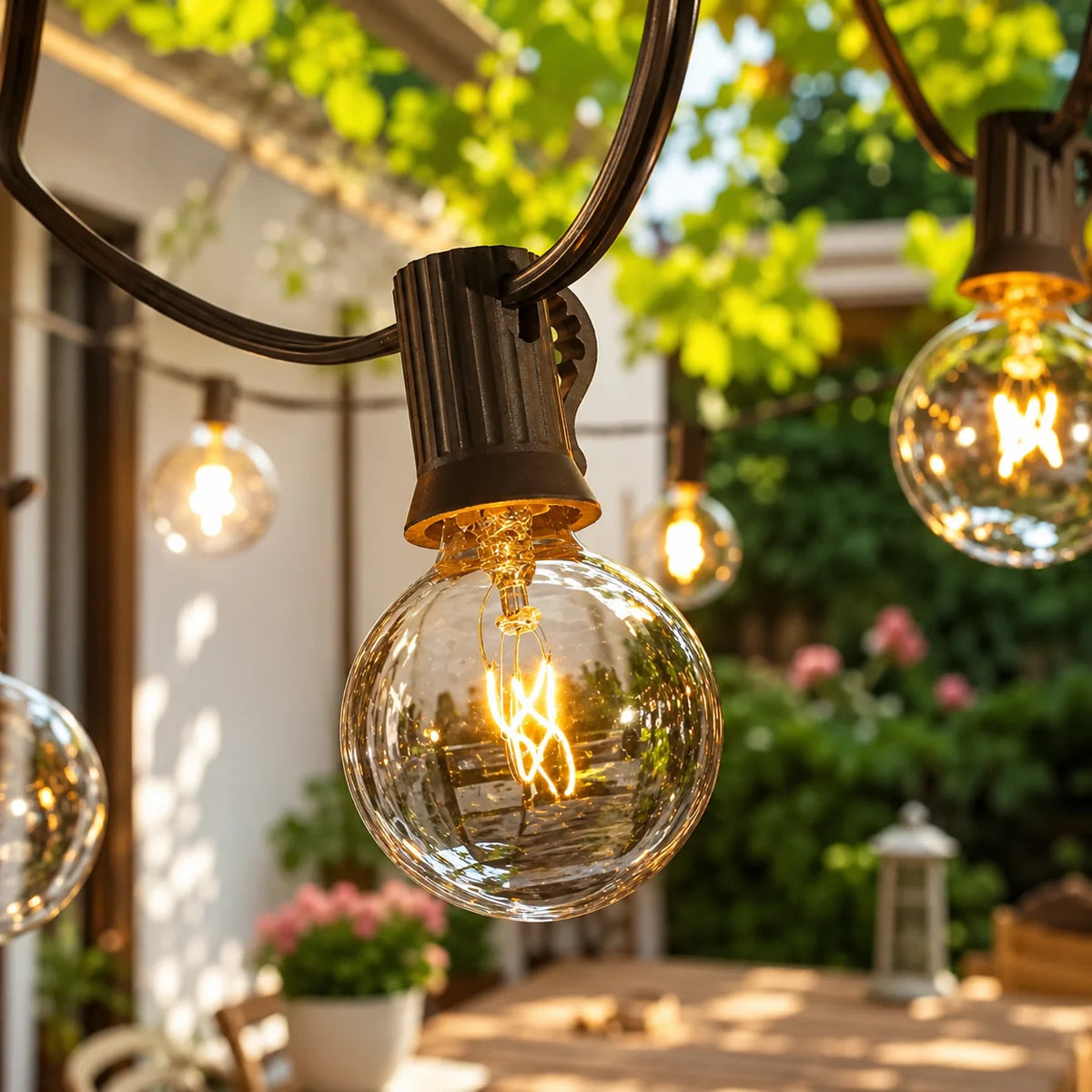 Outdoor String Lights Solar-Powered Warm White 39 Ft