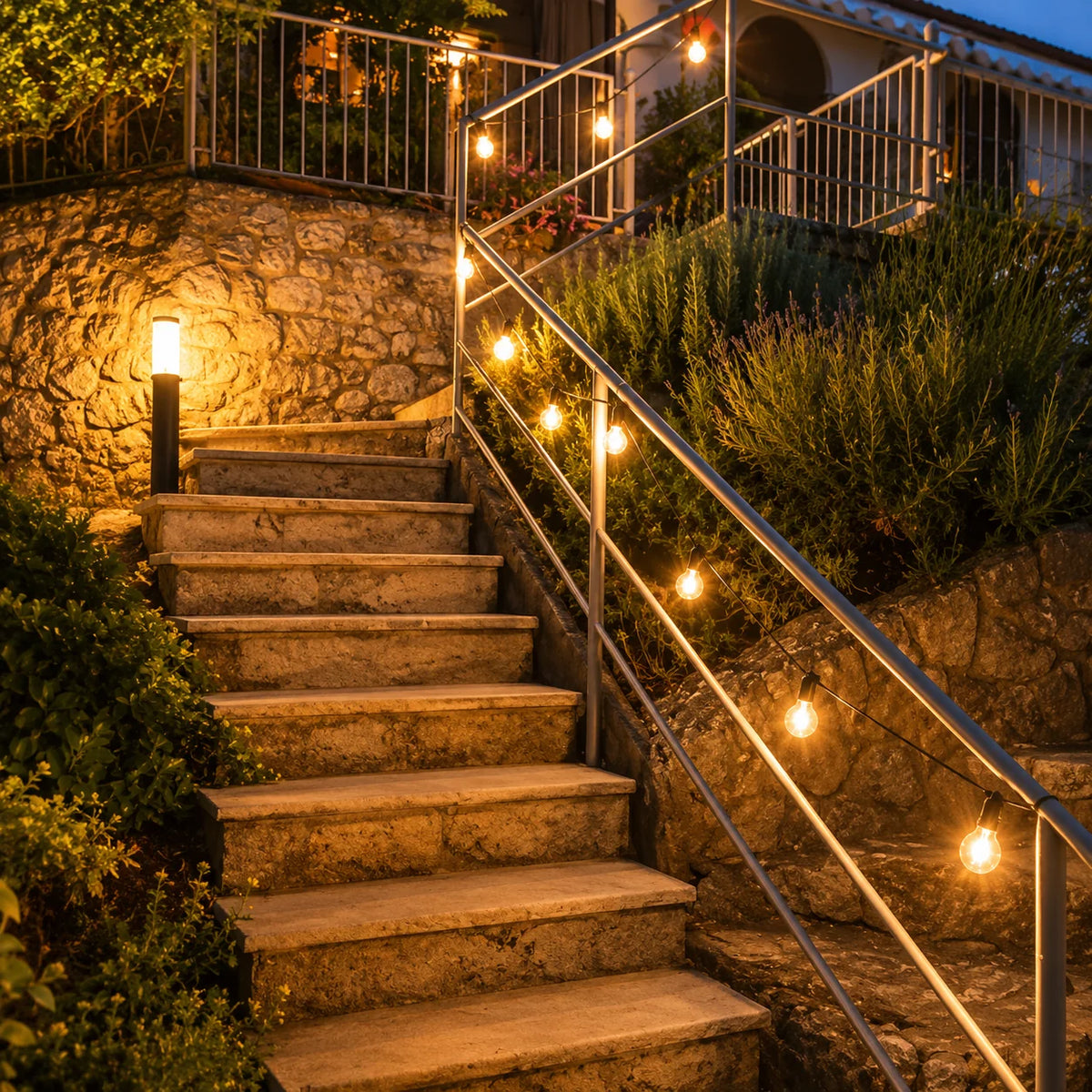 Outdoor String Lights Solar-Powered Warm White 39 Ft
