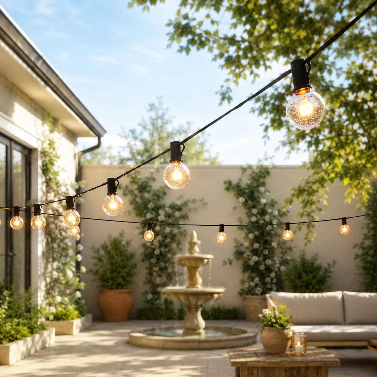 Outdoor String Lights Solar-Powered Warm White 39 Ft