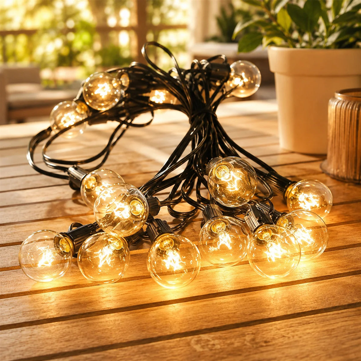 Outdoor String Lights Solar-Powered Warm White 39 Ft