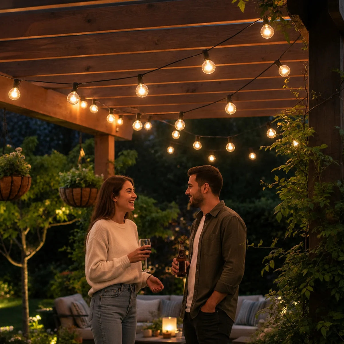 Outdoor String Lights Solar-Powered Warm White 39 Ft