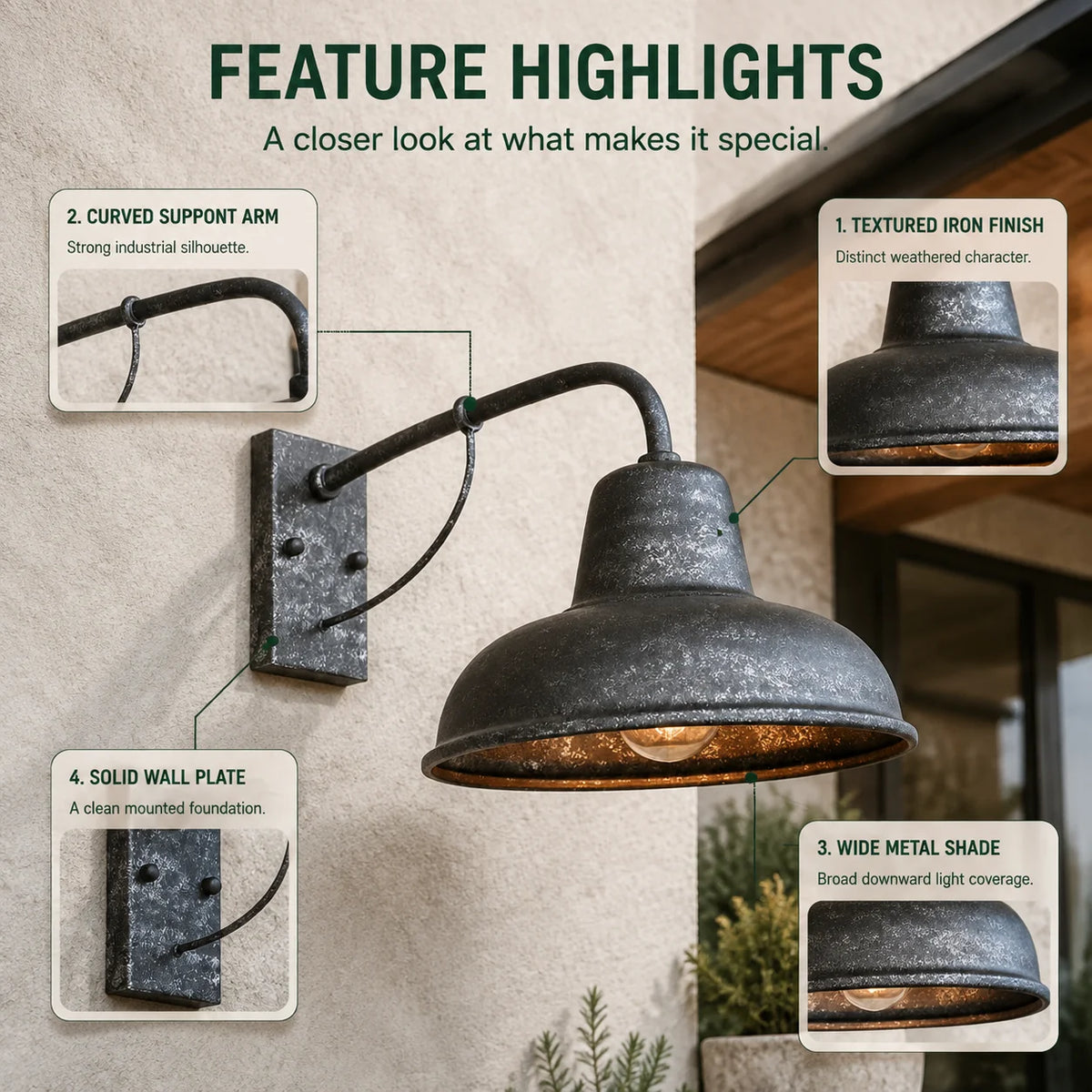 Outdoor Wall Sconce Gooseneck Arm Solid Iron