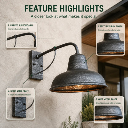 Outdoor Wall Sconce Gooseneck Arm Solid Iron