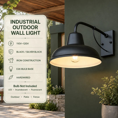 Outdoor Wall Sconce Gooseneck Arm Solid Iron