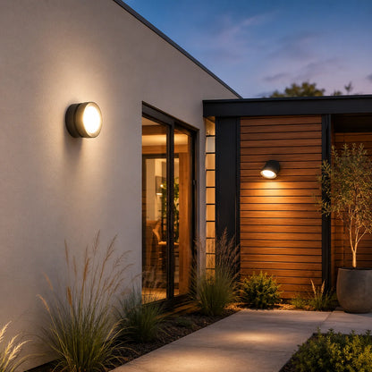 Outdoor Wall Sconce Round Integrated LED Weatherproof Aluminum