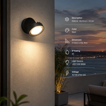 Outdoor Wall Sconce Round Integrated LED Weatherproof Aluminum